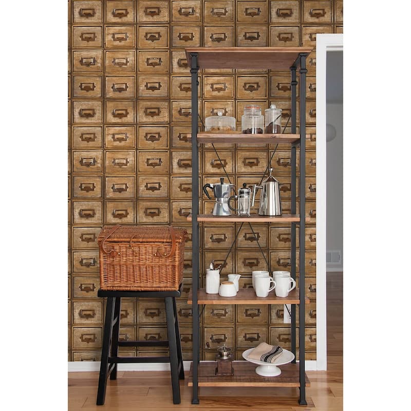NextWall Library Card Catalog Peel and Stick Wallpaper - 20.5 in. W x 18 ft. L