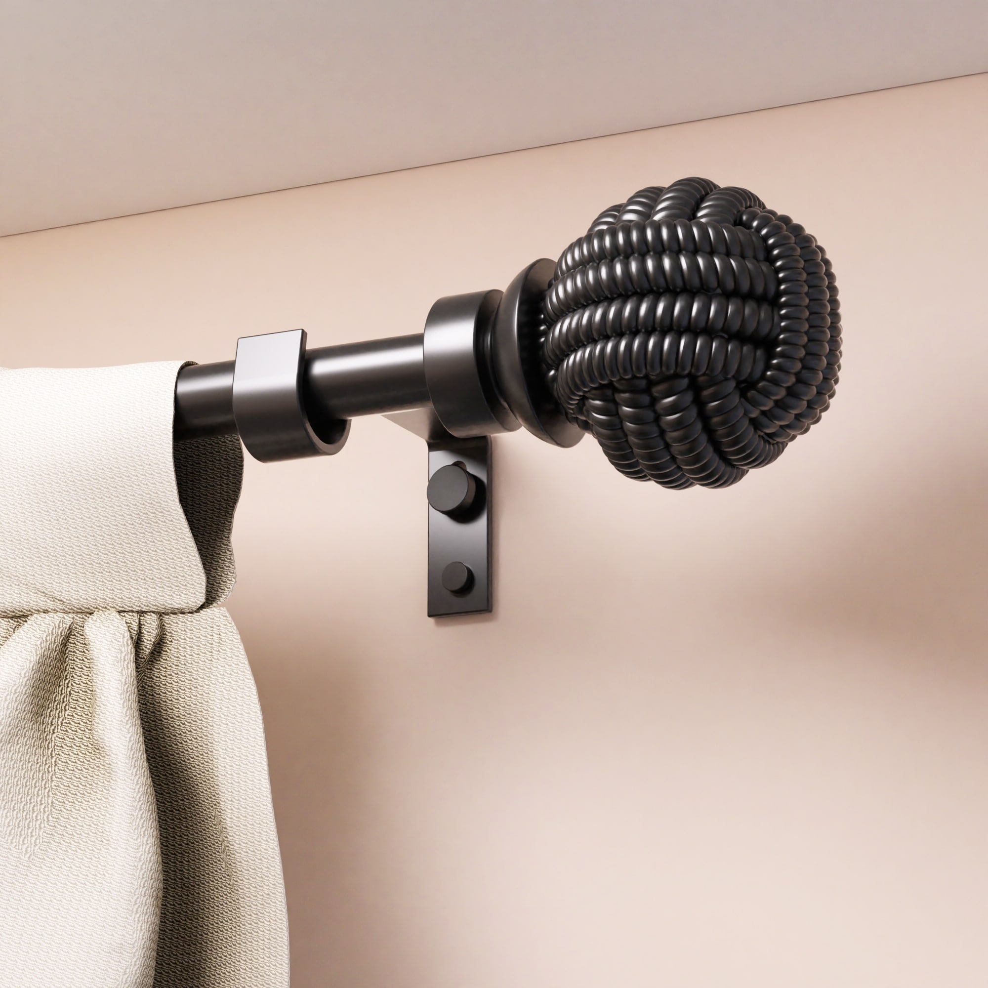Acroma Adjustable Black Single Curtain Rod with Final Set for Window