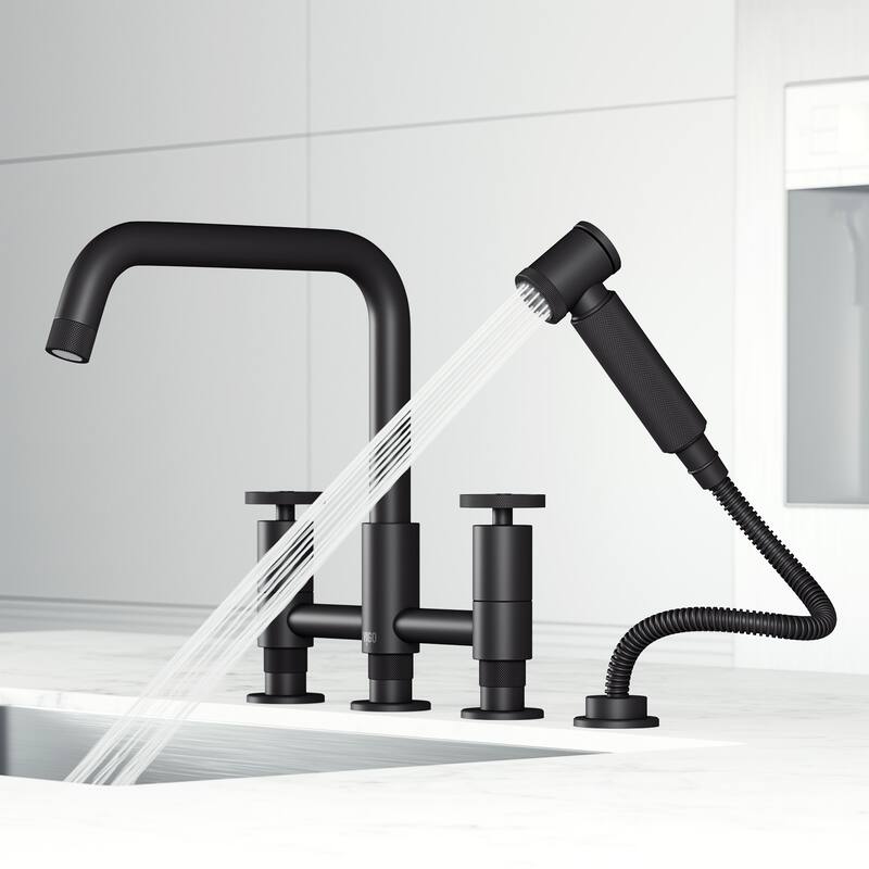 VIGO Cass 12" H 2-Handle Widespread Bridge Pull-Out Sprayer Kitchen Faucet