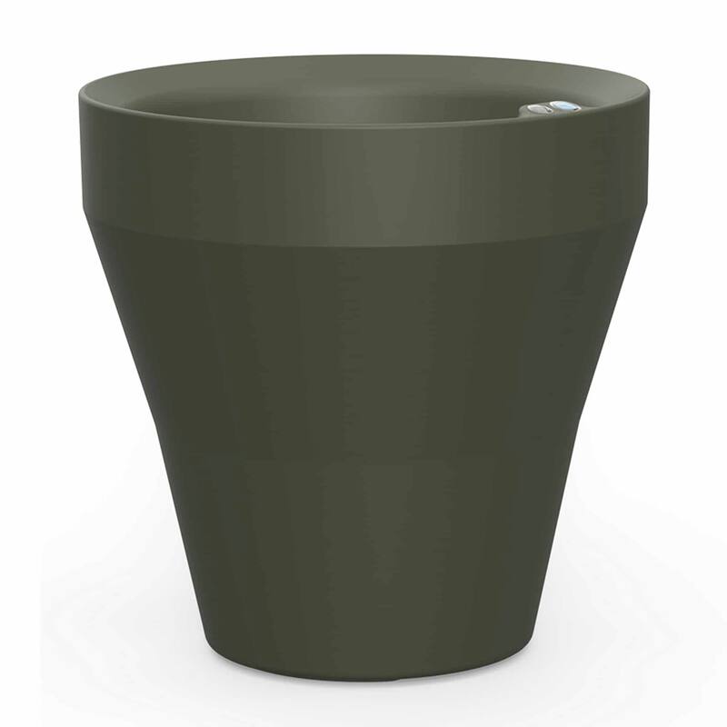 TruDrop Self Watering Rim Modern Round Planter with Water Level Indicator - 26" - Olive