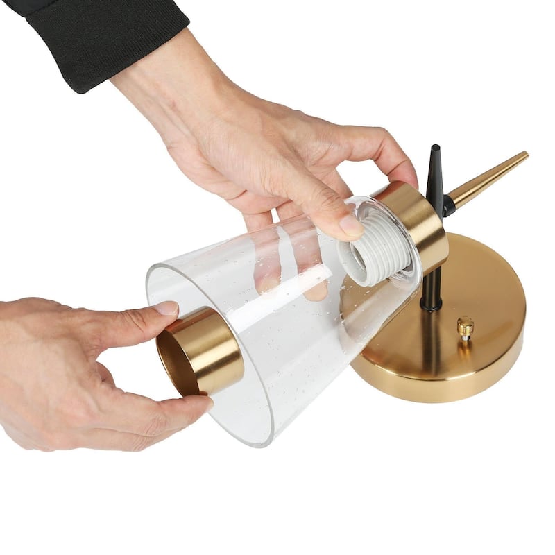 Aditi Mid-century Modern Black Brass Bathroom Sconce for Powder Room with Seeded Glass - L 5" * W 7"* H 10"