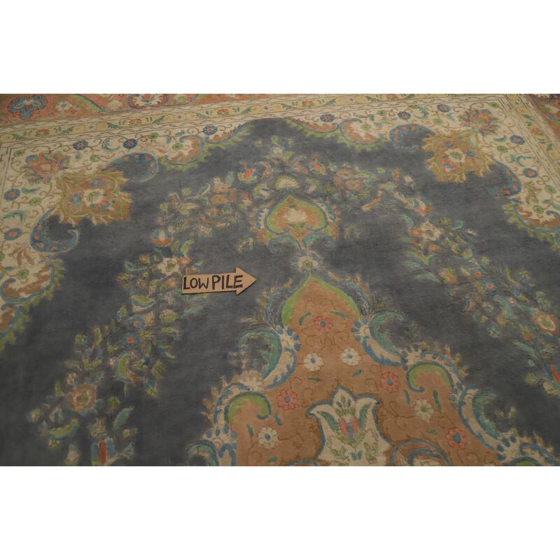 Hand Knotted Oriental 100% Wool Carpet Traditional Floral Greys & Charcoal Tabriz Area Rug - 12' 10'' X 9' 5''