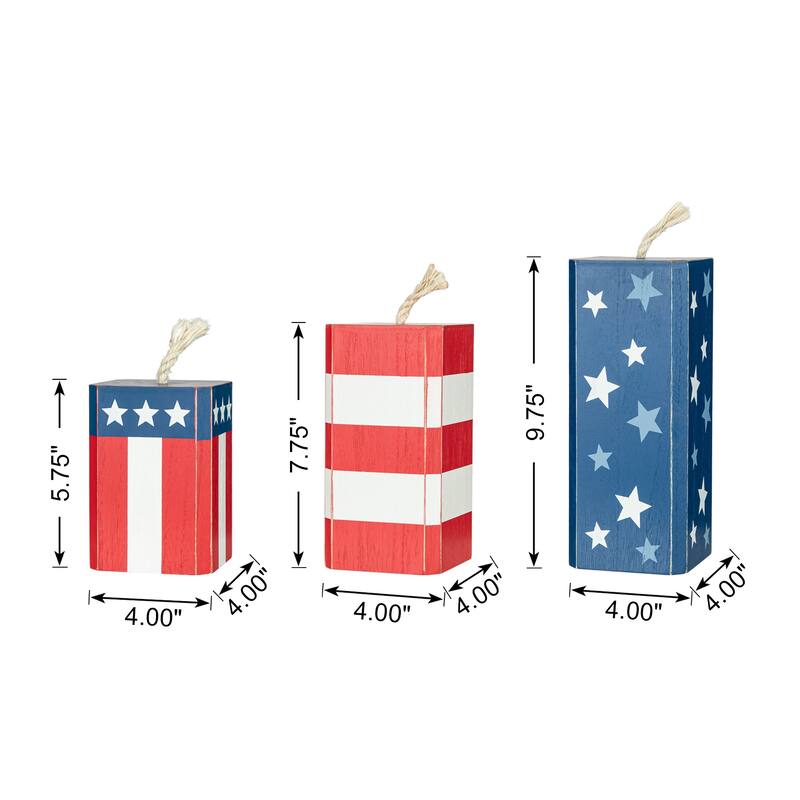 Glitzhome Set of 3 Wooden Patriotic Americana Table Signs Decor