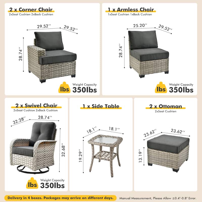 XIZZI 8-piece Outdoor Grey Wicker Furniture Conversation Set