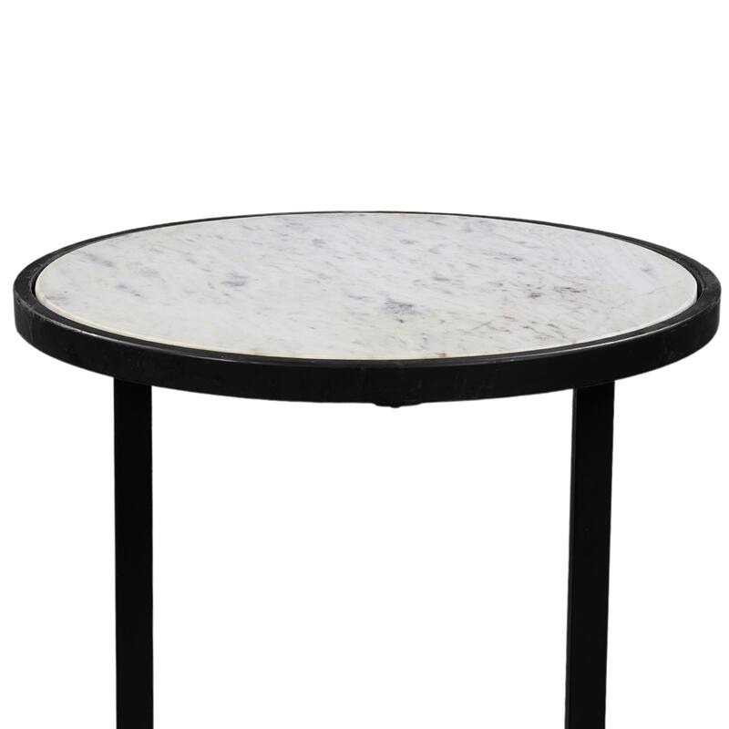 18 in. Black and White Round Faux Marble End Table, Sturdy Build End Side Table for Living Rooms