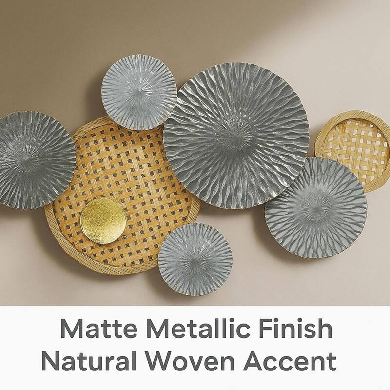 Gold Green Horizontal 3D Ring Metal Wall Art 35x19 Modern Decor