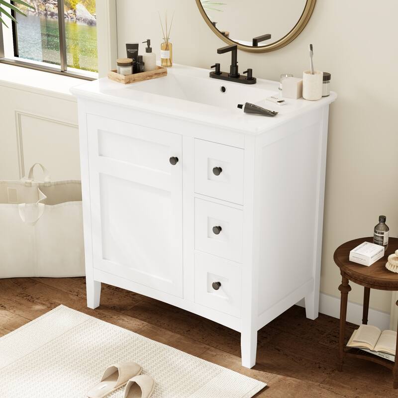 30'' Freestanding Bathroom Vanity with White Integrated Ceramic Sink - 30'' x 18.3'' x 33.7''