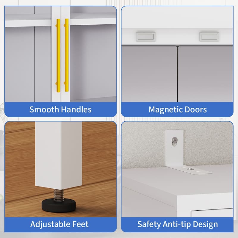 6-Tier Tempered Glass Curio Display Cabinet with 4 Doors, Adjustable Shelves, 13 Color Lights