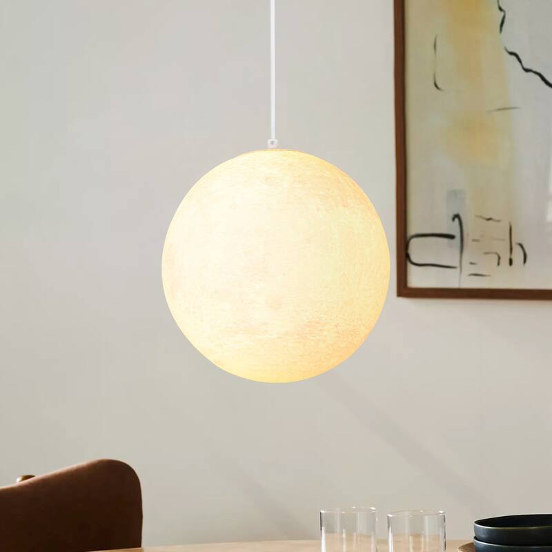 11.8" Single-Light Modern White Globe LED Pendant Hanging Light with Plastic Shade for Bedroom or Dining Room - 11.8 in. W x 13.8 in. H x 11.8 in. D - White