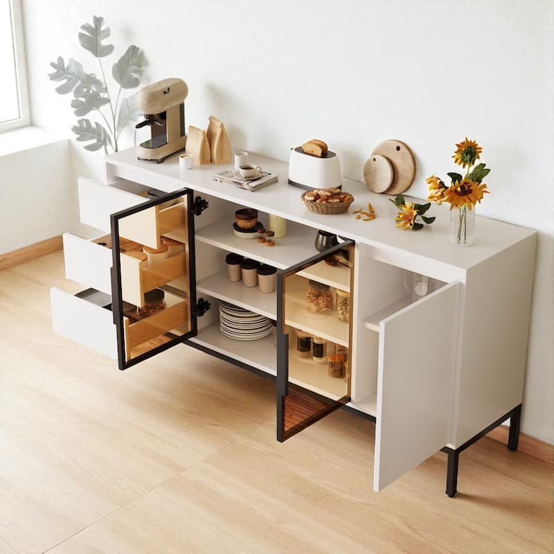 Buffet Storage Cabinet with 3 Drawers and Double Doors, Kitchen Sideboard Console for Dining Room.