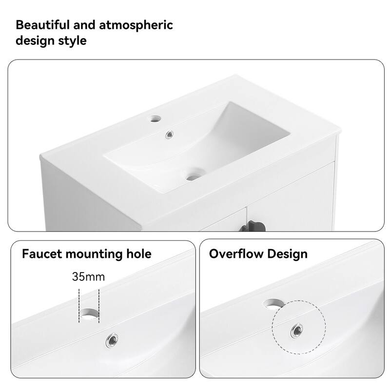 30 in. W x 19 in. D x 33 in. H Bathroom Vanity with White Ceramic Basin,Two Cabinet Doors,Excluding faucets