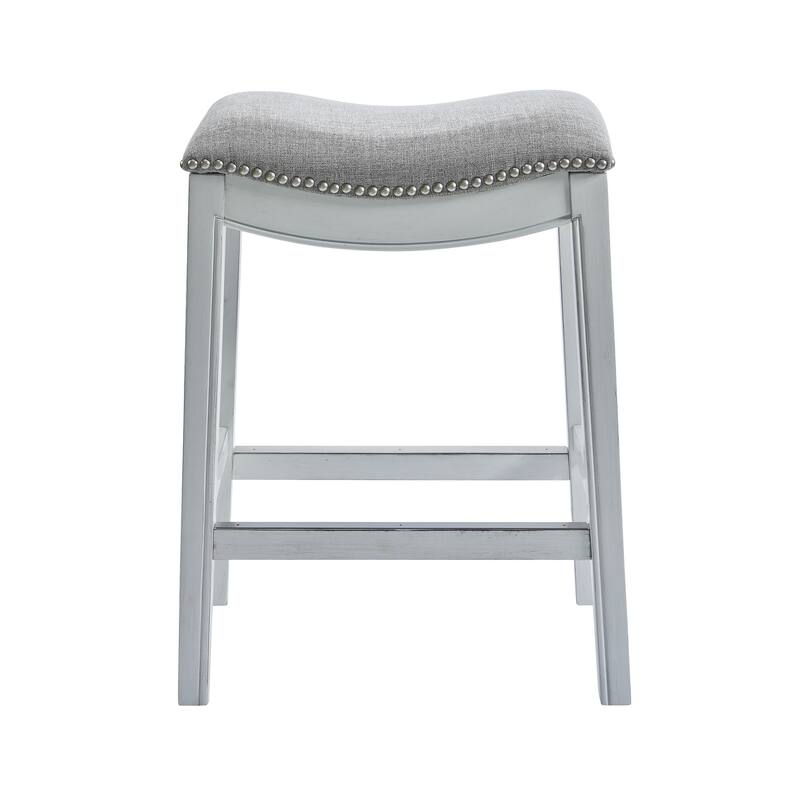 HomeRoots 31" Linen and Natural Solid Wood Backless Bar Height Bar Chair