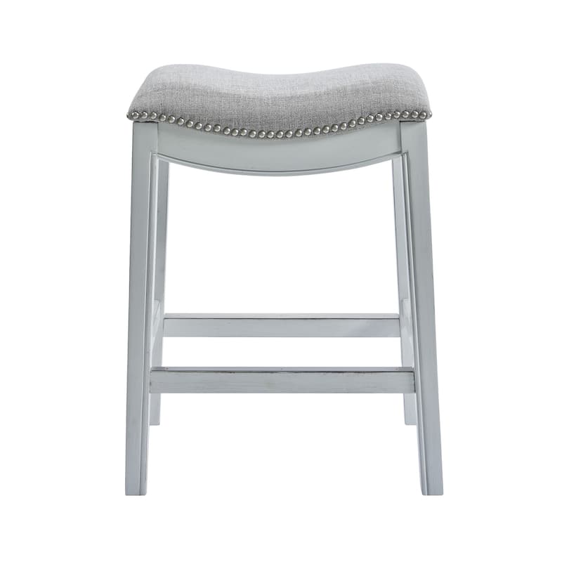 HomeRoots Gray and White Solid Wood Backless Counter Height Bar Chair