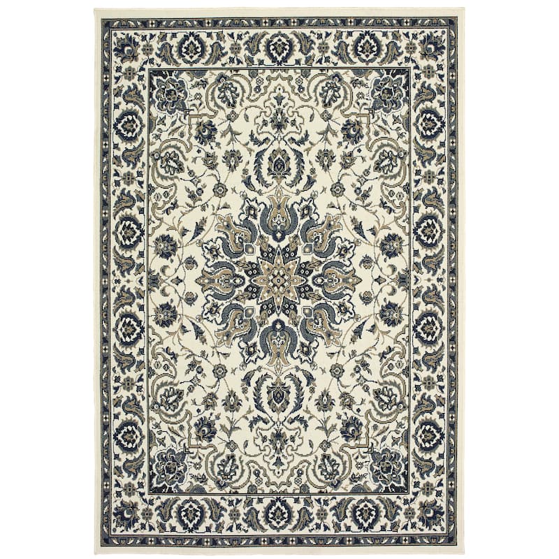 Lowell Ivory Navy Oriental Medallion Outdoor Traditional Area Rug