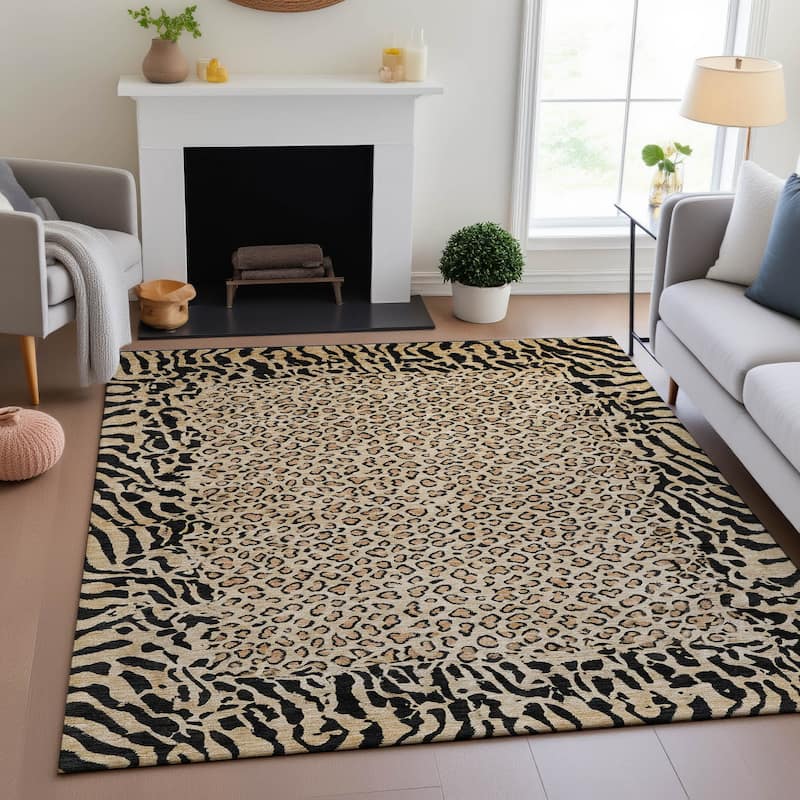 Premium Washable Super Soft Animal Print Border Mayfield Rug - Gold - 2'6" x 3'10"