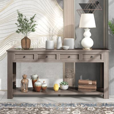 Merax Rustic Console Table with Storage Drawers and Bottom Shelf