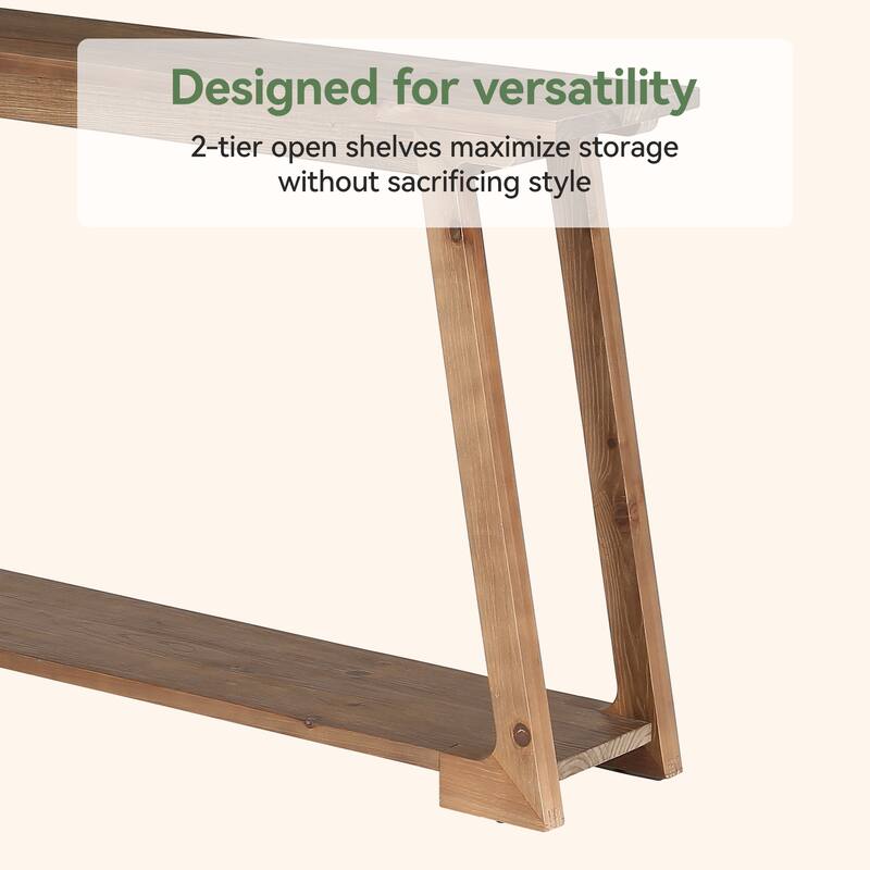2-Tier Narrow Solid Wood Sofa Table For Entryway