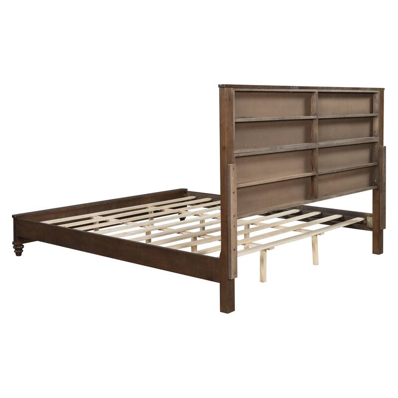 Solid Wood Bed Frame,King Platform Bed Frame with Headboard,Tall Headboard Natural Wood Bed ,No Box Spring Needed