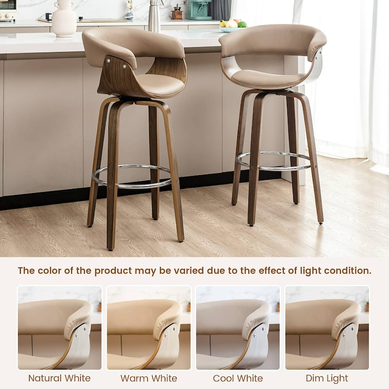 Glitzhome Set of 2 or 4 Modern Counter & Bar Height Wooden Swivel Bar Stools