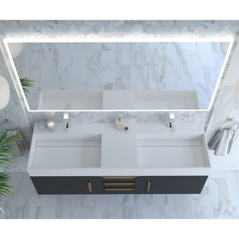 Amazon 60" Wall Mounted Bathroom Vanity Set w/ White Top
