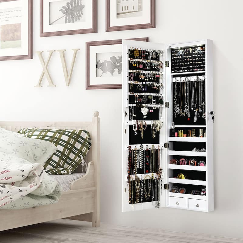 Costway Mirrored Wall & Door Mounted Jewelry Cabinet Storage Organizer - See Details