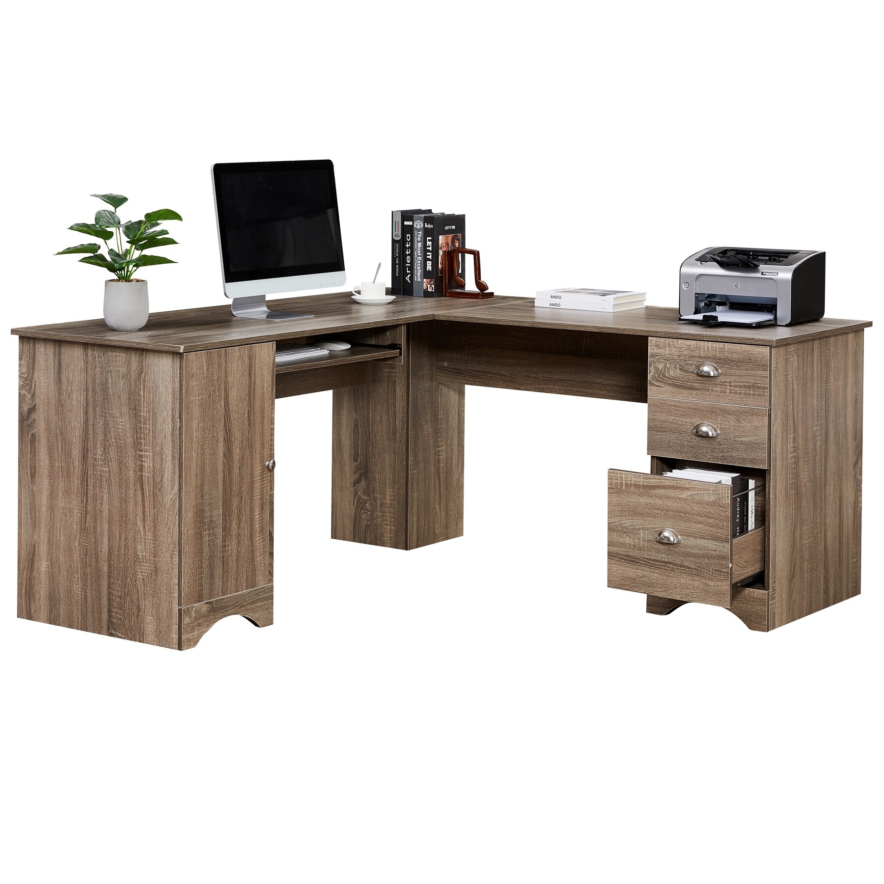 L Shaped Desk with Drawer, Home Office Corner Desk with Storage Shelves and  Monitor Stand, Rustic PC Desk for Small Space - On Sale - Bed Bath & Beyond  - 36543917
