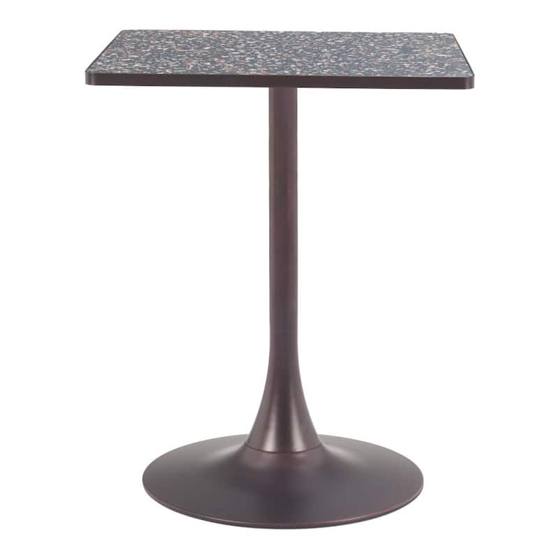 HomeRoots 24" Black Wood and Steel Faux Terrazzo Pedestal Base Square Dining Table - 24.00 in. x 29.90 in. x 24.00 in.