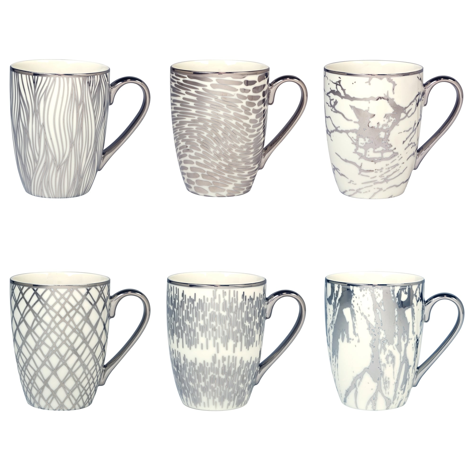 Certified International Matrix Silver Plated Tapered 16 oz. Mugs, Set of 6 Assorted Designs