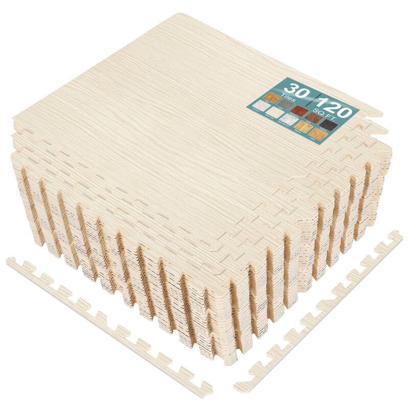 Sorbus 120 Sq. Ft. Wood Grain Floor Tiles Foam Mat EVA Interlocking Mats Tile 3/8-Inch Thick Flooring Wood Puzzle Exercise Mats - Light Pine