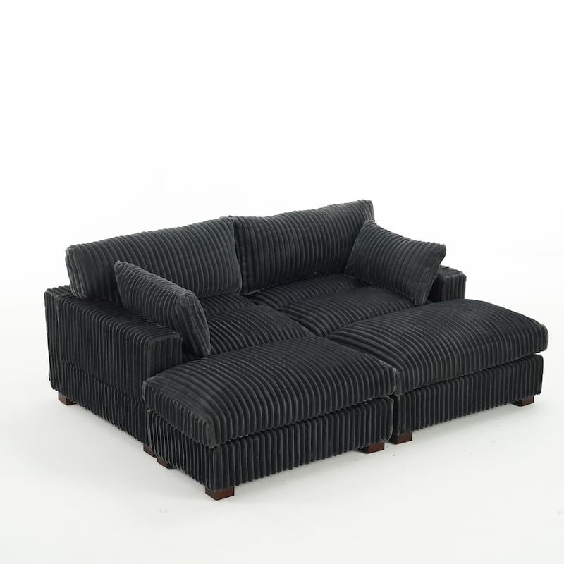 Modern Oversized Plush Corduroy Modular Sectional Sofa with 2 Ottomans