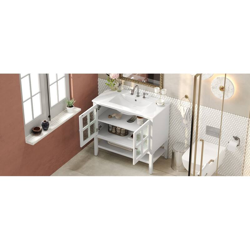 36-Inch Freestanding Bathroom Vanity with Ceramic Sink,Soft Close Hinges Design