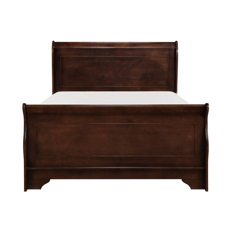 Traditional Full Sleigh Bed, Dark Cherry Finish, Wooden Headboard and Footboard