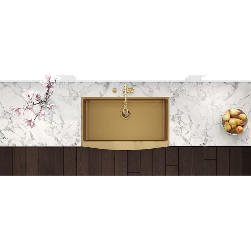 Ruvati 33-inch Apron-Front Farmhouse Kitchen Sink -Tone Matte Gold Stainless Steel Single Bowl - 33" X 22" - 33" X 22"