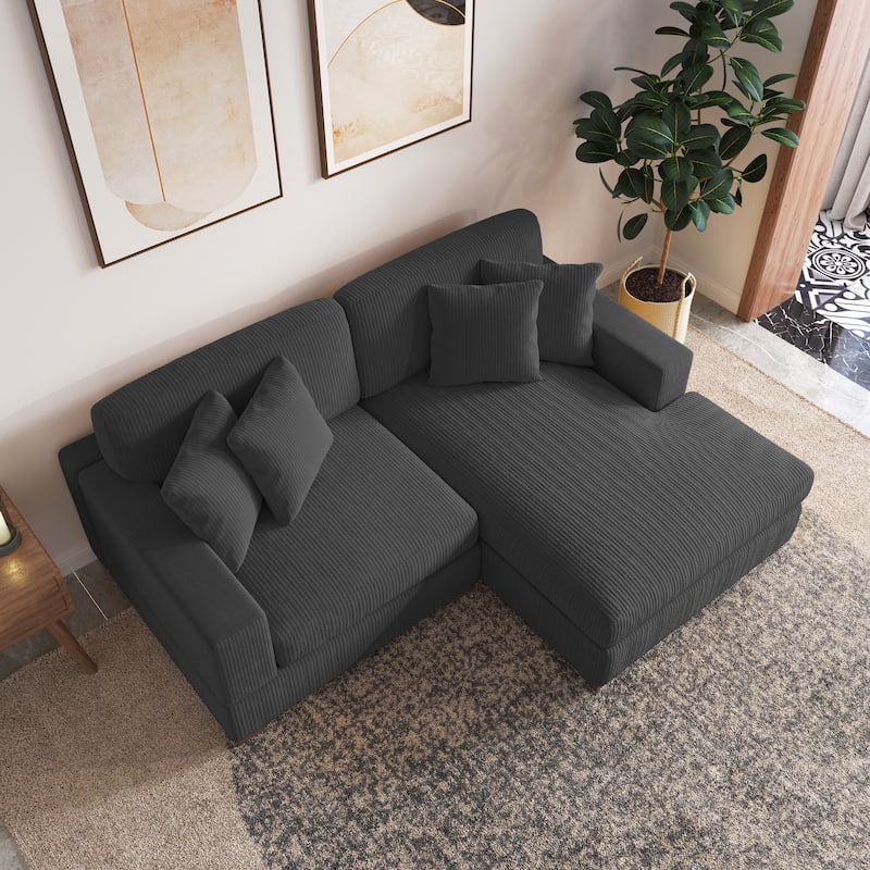 Modern L-Shaped Corduroy Modular Sectional Couch Sofa with Pillows