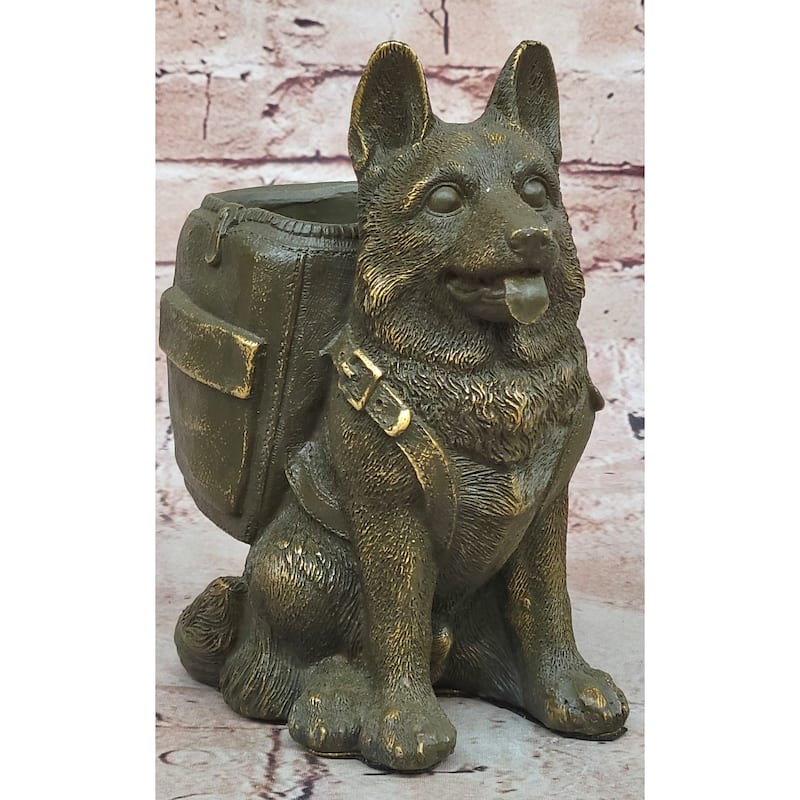 German Shepherd With Backpack Bronze Sculpture - Working Dog Canine Art