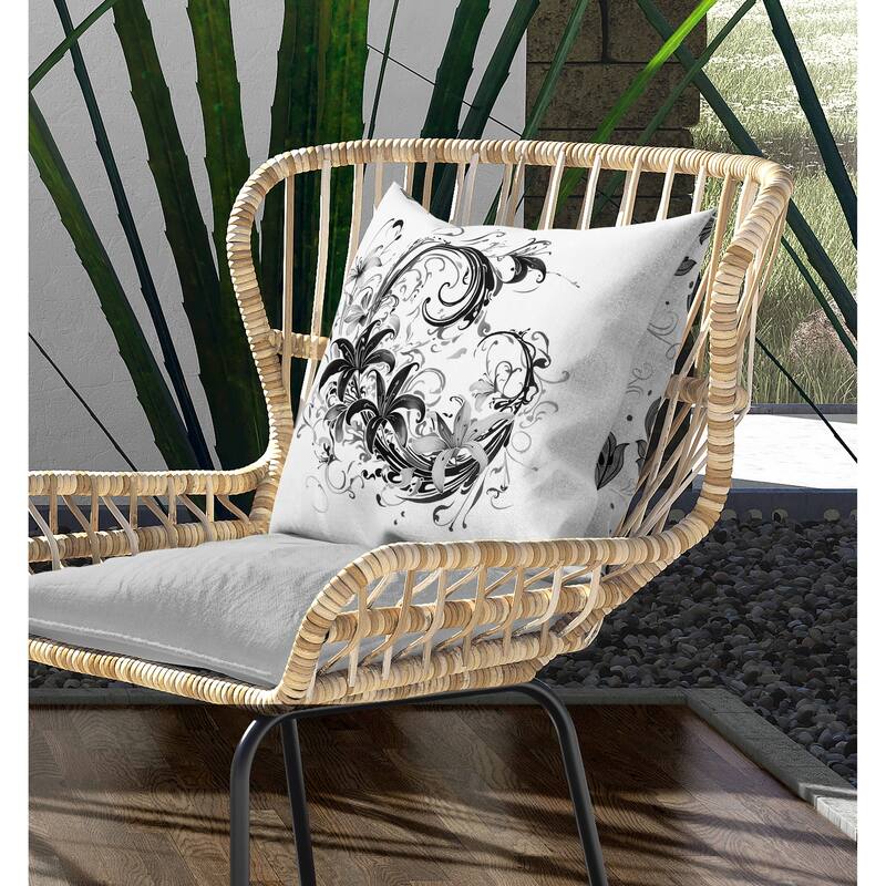 Petal and Swirl Indoor/Outdoor Reversible Throw Pillow White and Grey