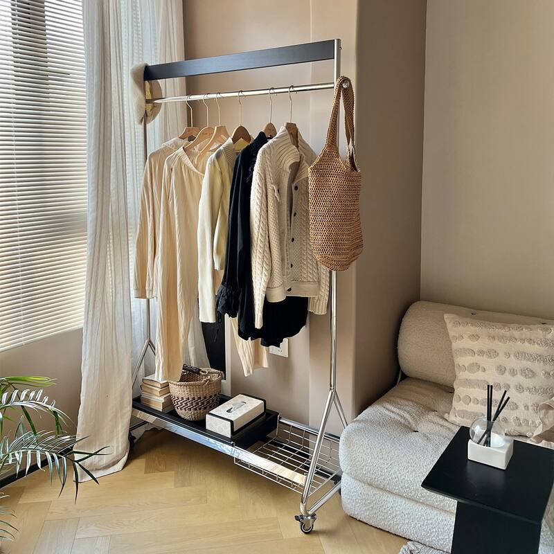 Antique American Style Clothes and Hat Rack with Storage Shelf, Portable Stainless Steel Floor Stand, for Bedroom