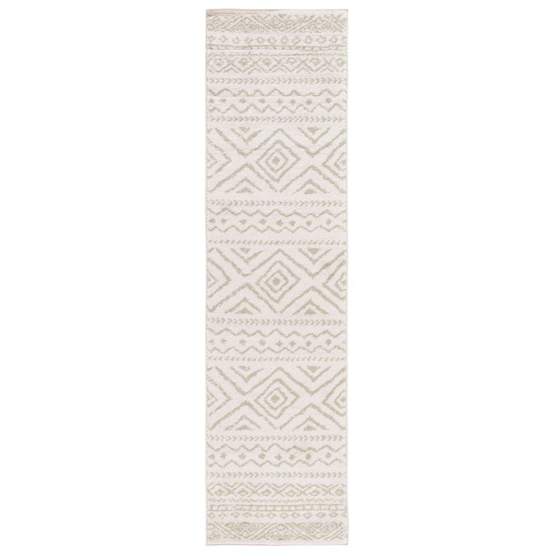 SAFAVIEH Tulum Vassilia Moroccan Boho Distressed Rug - 2' x 8' Runner - Ivory/Sage