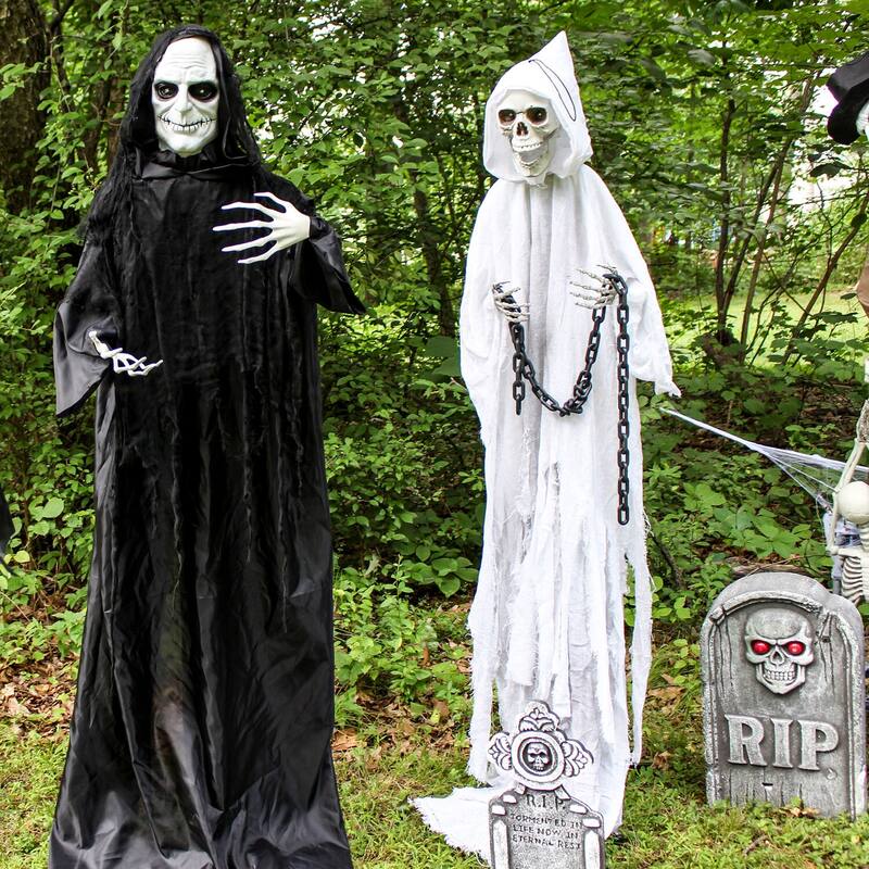 Haunted Hill Farm 6.25-ft. Animated Reaper, Indoor/Covered Outdoor Halloween Decoration, LED Red Eyes, Poseable, Hallow