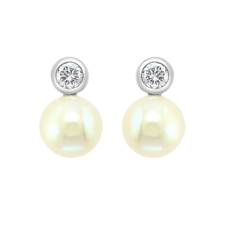 EFFY 14K White Gold Diamond and Freshwater Pearl Earrings