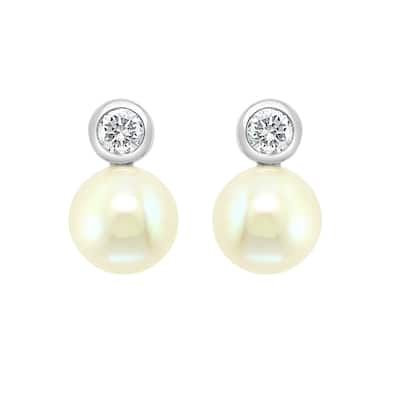 EFFY 14K White Gold Diamond and Freshwater Pearl Earrings