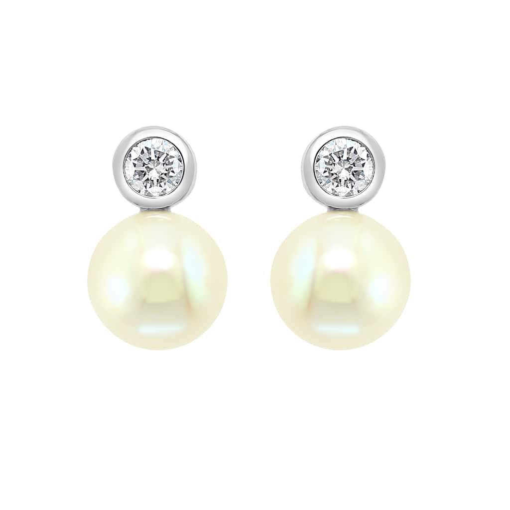 EFFY 14K White Gold Diamond and Freshwater Pearl Earrings