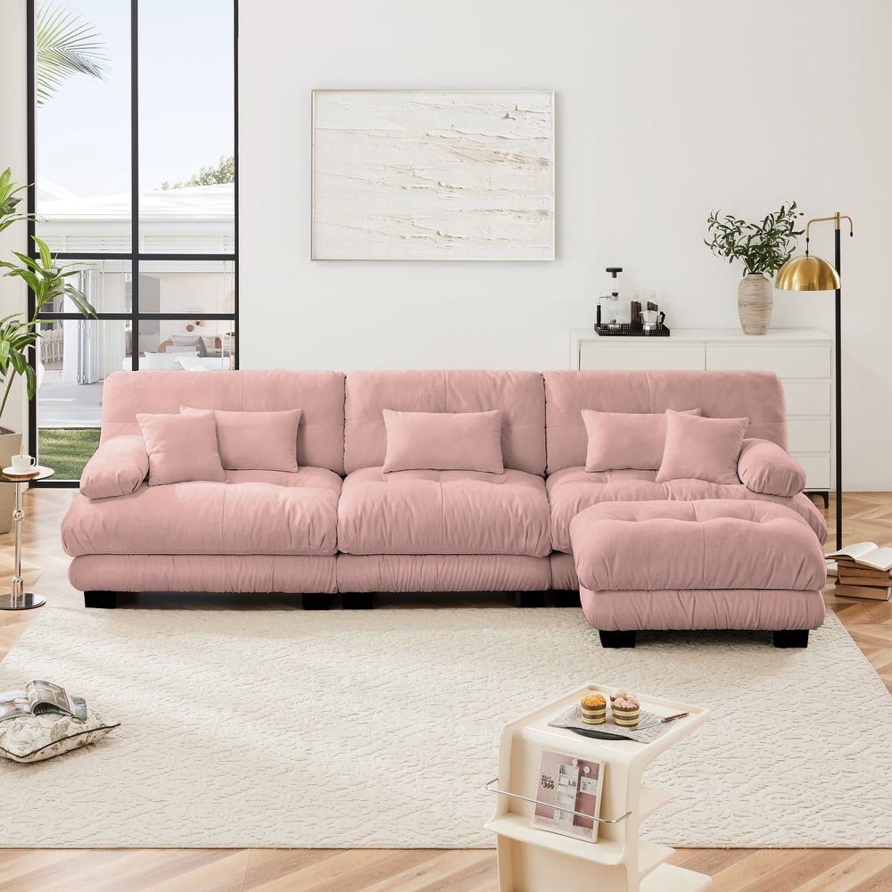 Luxury Chenille Modular Upholstered Sectional Sofa Couch with Convertible Ottoman