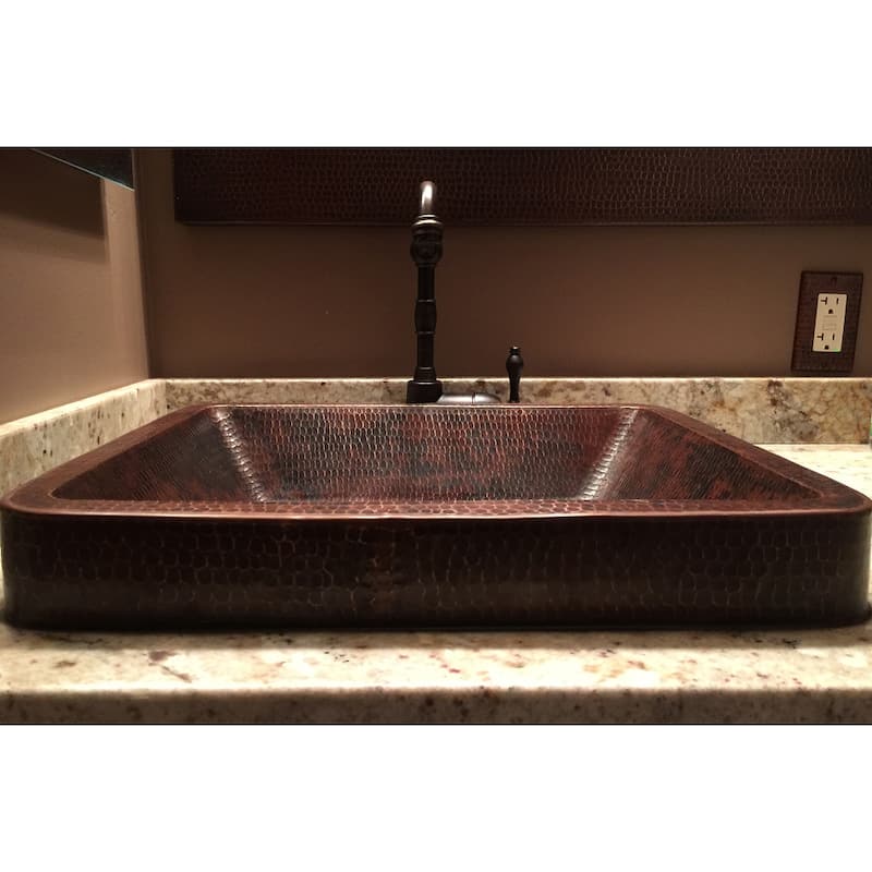19-in Rectangle Skirted Vessel Hammered Copper Sink (VREC19SKDB)