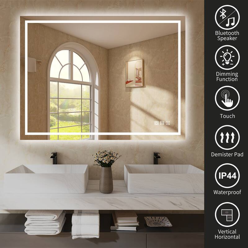 Rectangular Frameless Anti-Fog Multi-functional Wall-Mount LED Bathroom Vanity Mirror