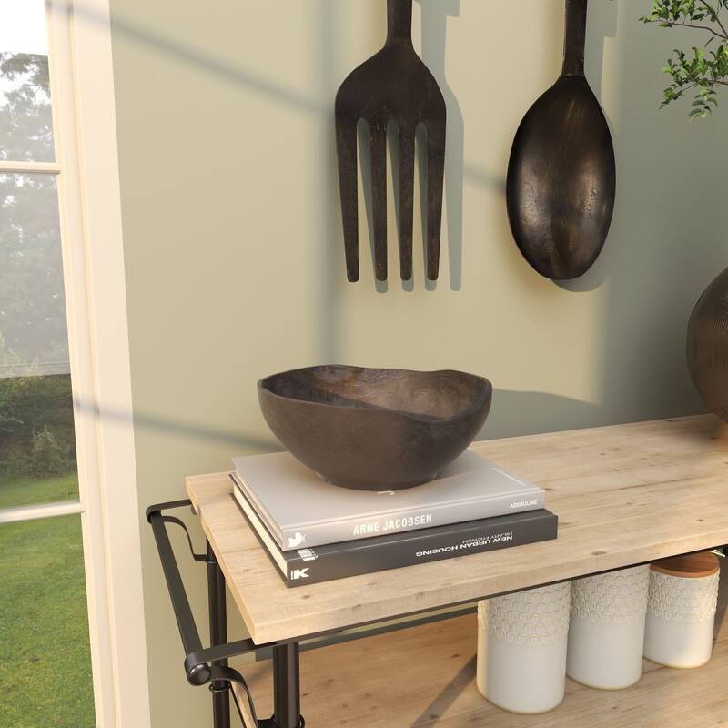 Teak Wood Handmade Decorative Bowl with Natural Grooves - Brown or Black - Roche River Decor