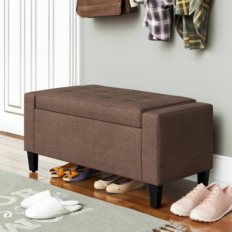 Upholstered Hidden Storage Ottoman Bench with Button Tufted, Lift Top