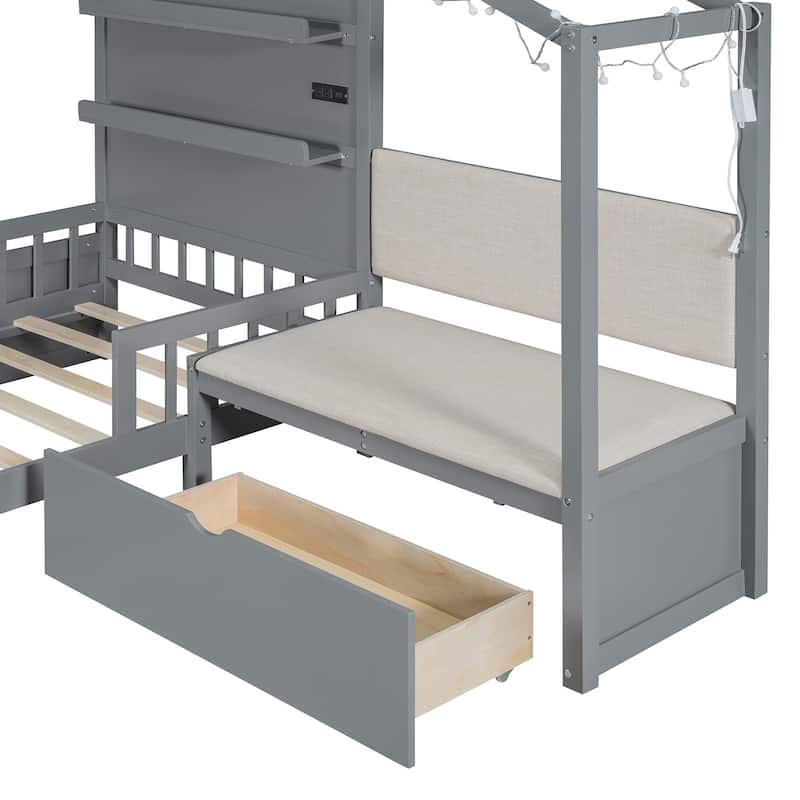 Twin House Bed with Sofa and Charging