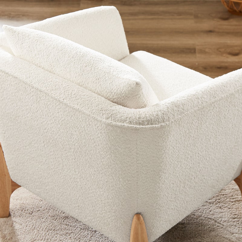 VANOMi 30.7 Inch Mid-century Modern Wide Upholstered Accent Armchair with Rubber Wood Legs