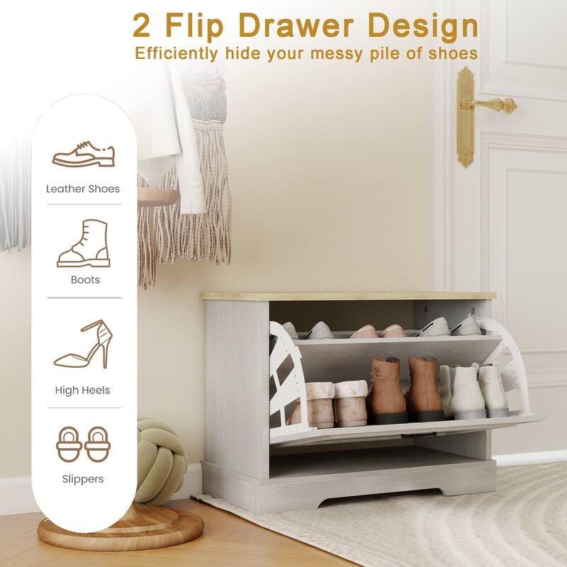 Anmytek Modern Shoe Storage Cabinet Entryway Organizer with Flip Door Hallway Mudroom